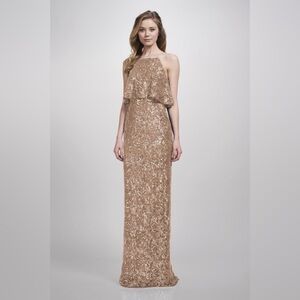Theia Rose Gold Sequin Halter Dress size 6